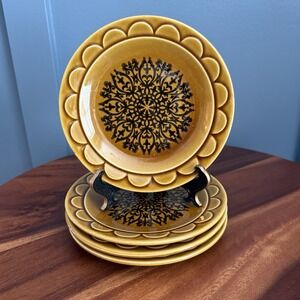 Vtg MCM Coventry Castilian Set of 4 Bread & Butter Plates Honey Gold Black 6.25"